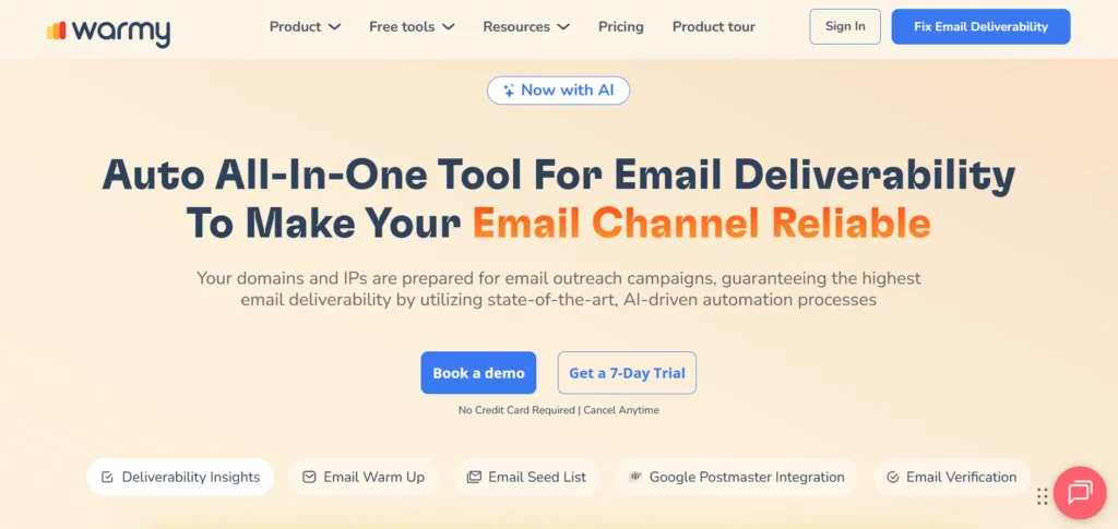 Screenshot of warmy home page.