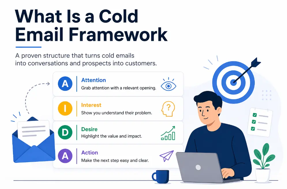  Illustration of a cold email framework showing AIDA stage