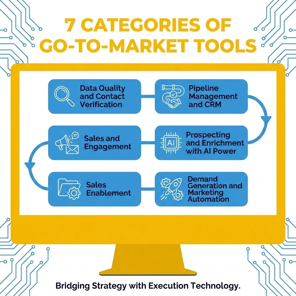 An image showing 7 categories of go-to-market tools