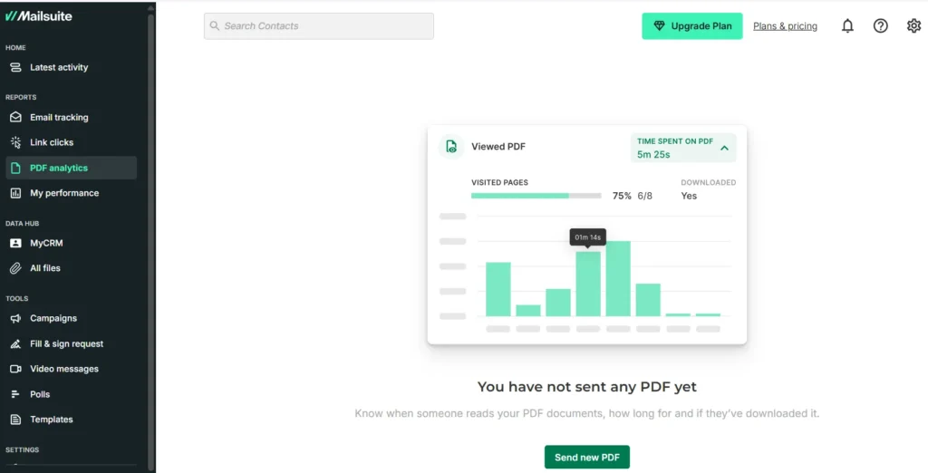 Screenshot of the Mailsuite dashboard page.