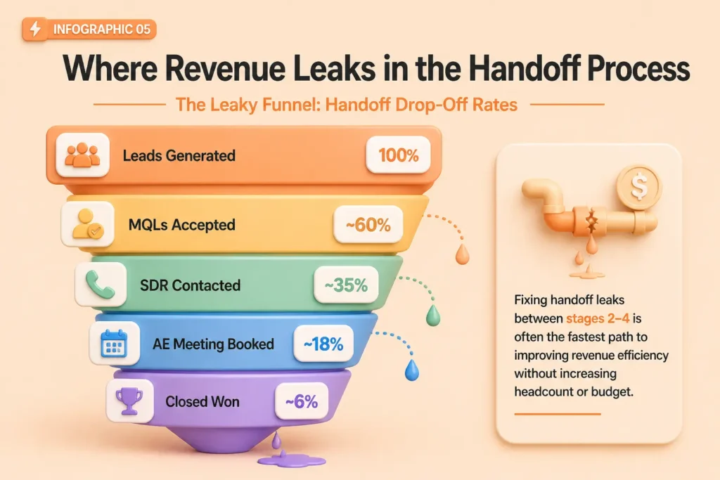 An image showing where revenue leaks in the handsoff process.