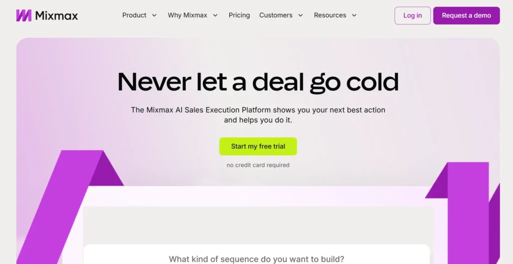 Screenshot of Mixmax home page.