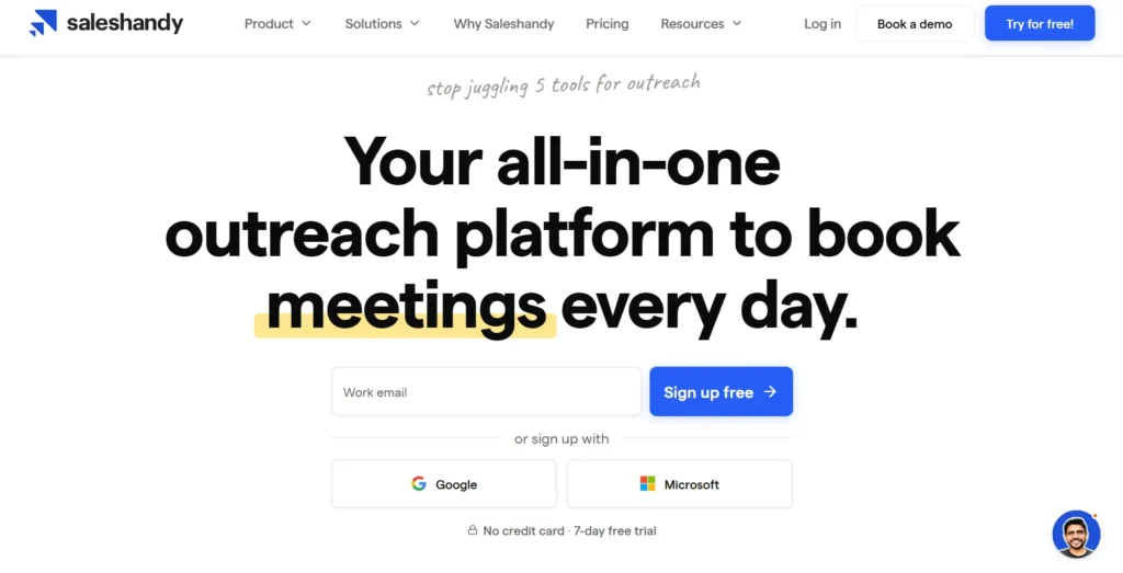 Screenshot of Saleshandy home page.