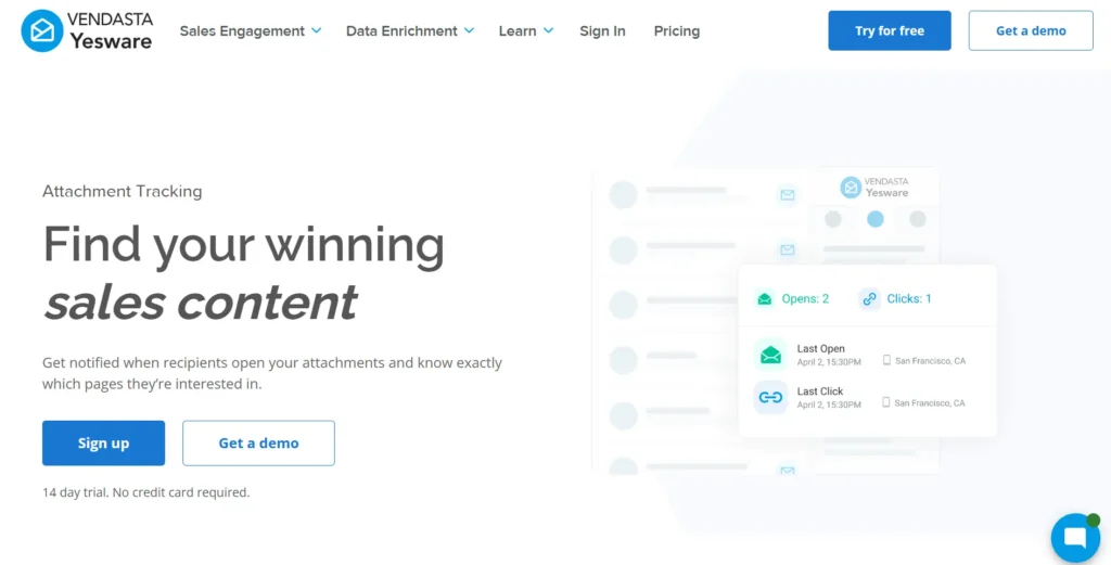 Screenshot of the Yesware home page.