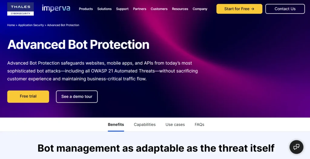 Screenshot of Imperva home page.
