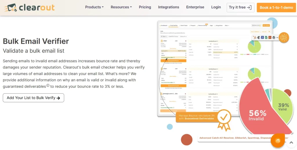  Clearout Bulk Email Verifier dashboard.