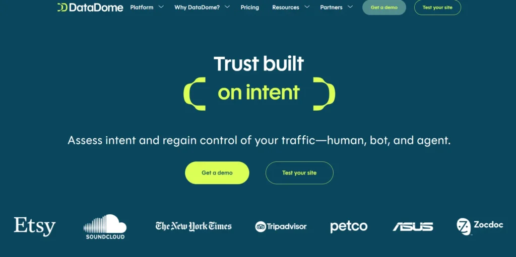 Screenshot of DataDome home page.