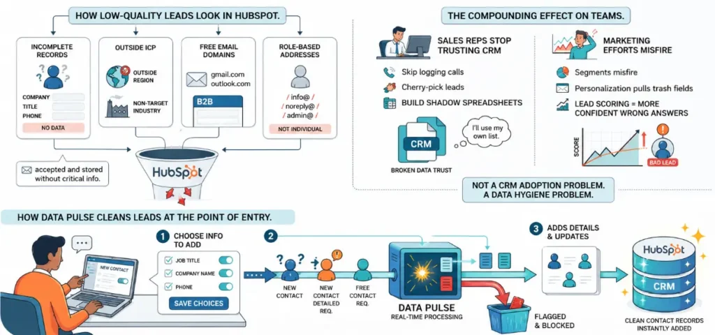An infographic showing low-quality leads entering the system.