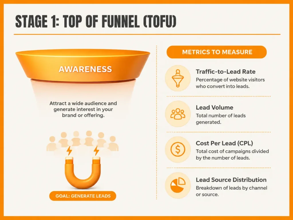 Sales metrics to measure at the top of the funnel stage.