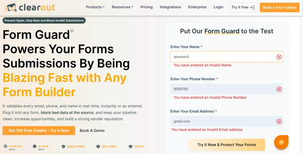 Screenshot of Form Guard page with test results