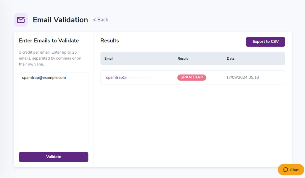 Screenshot of ZeroBounce's "Email Validation" interface 