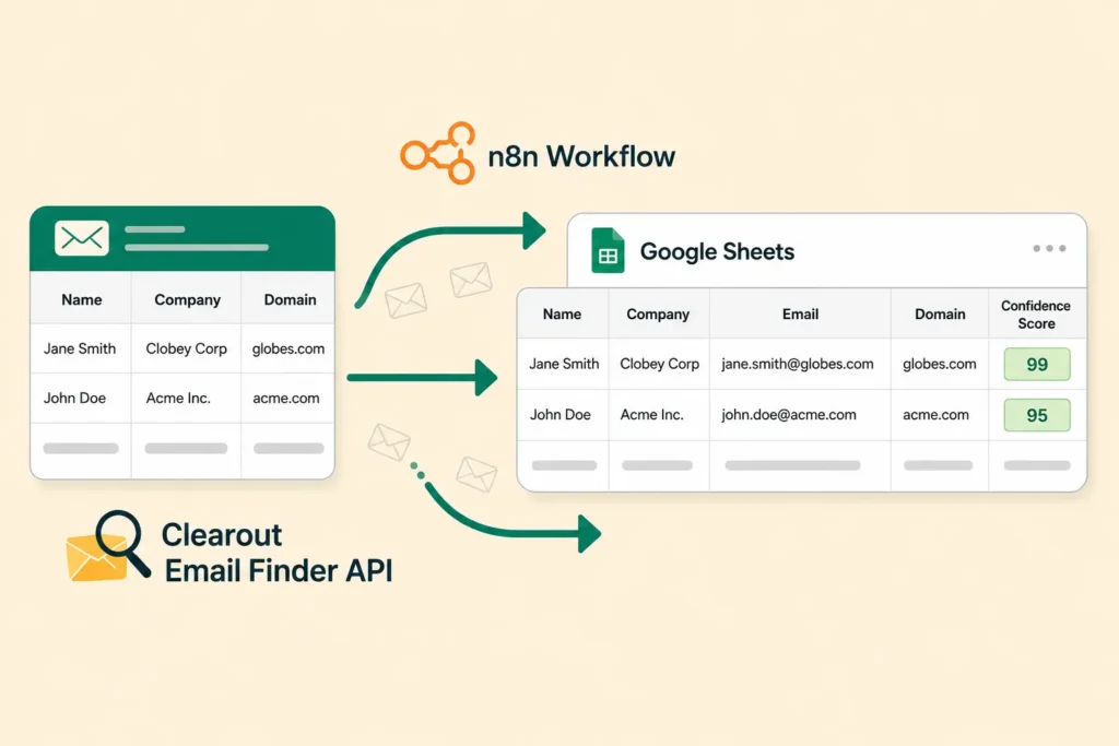 Clearout Email Finder workflow in n8n.
