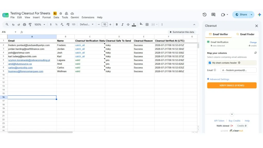 Google Sheets with Clearout Email Verifier