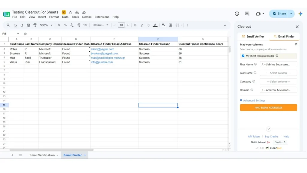  Google Sheets with Clearout Email Finder