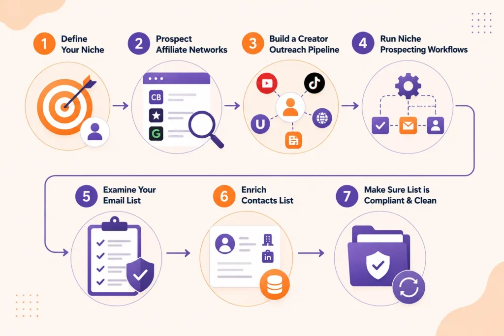 7-steps affiliate email list building workflow