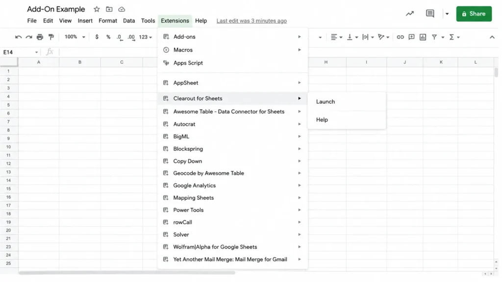Clearout for Sheets add-on in Google Sheets.
