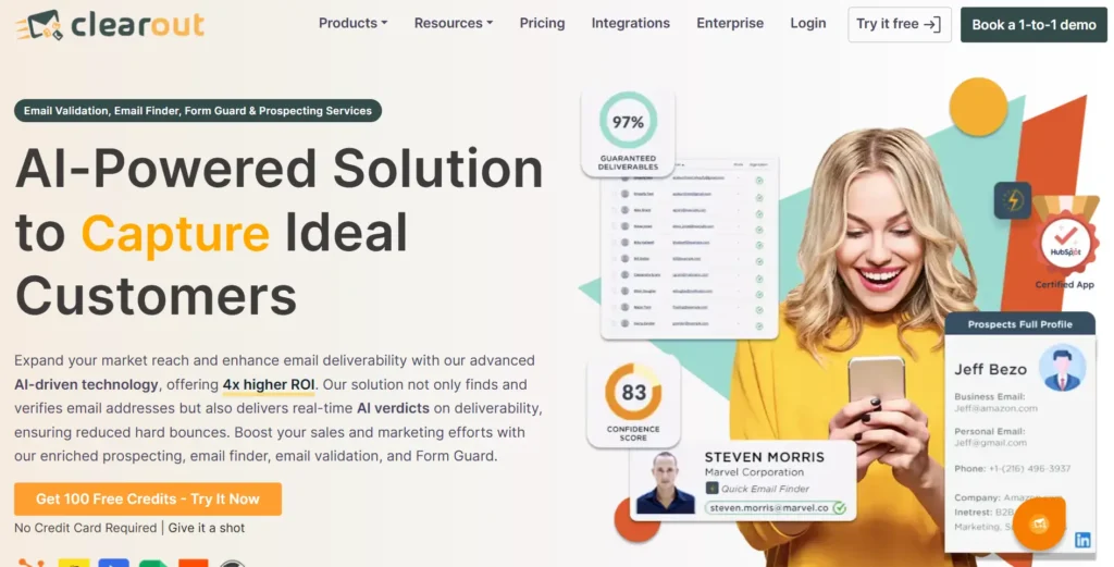 Screenshot of Clearout home page.