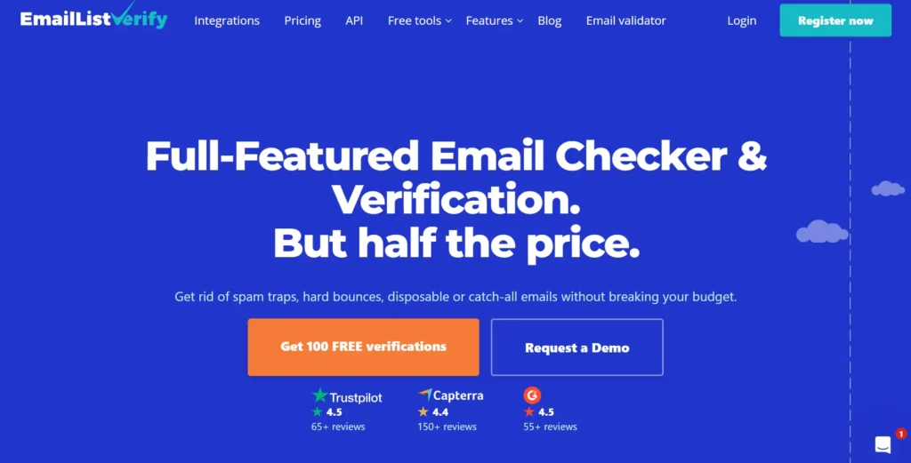 Screenshot of EmailListVerify home page.