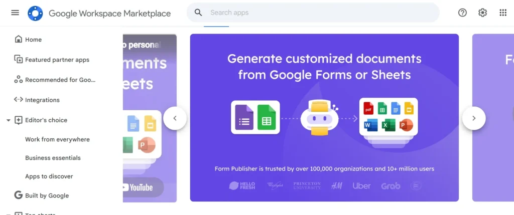 Form Publisher app page in Google Workspace Marketplace