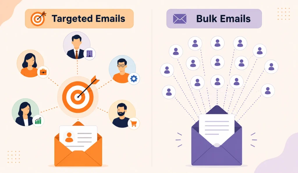 Targeted emails vs. bulk emails illustration