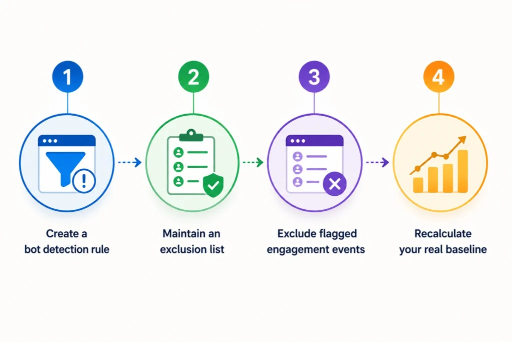 Four-step process for filtering bot clicks from email analytics.