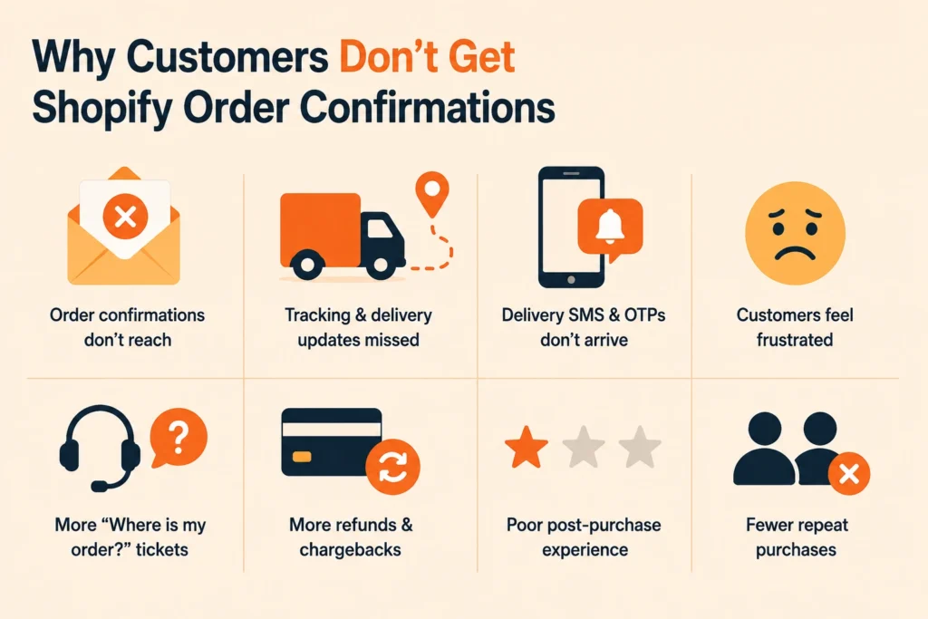 Shopify order confirmation issues caused by incorrect checkout contact details.