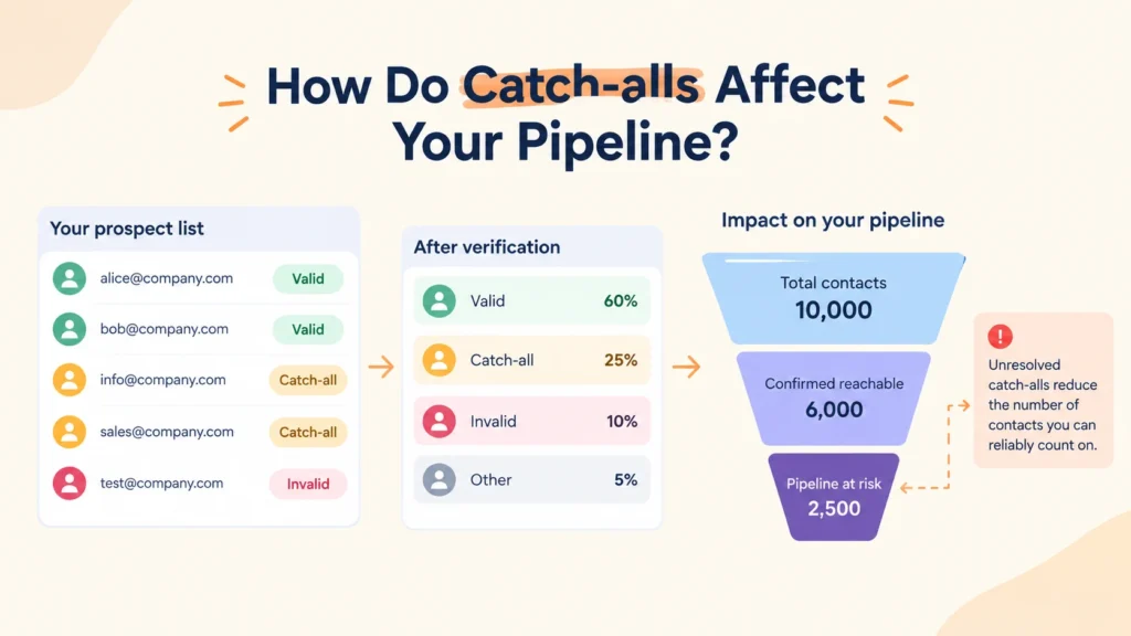 Catch-all email verification showing contacts at risk in the sales pipeline.