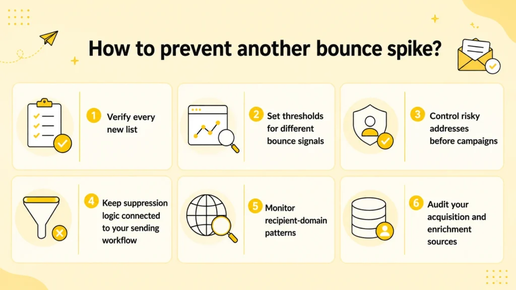 Six ways to prevent email bounce spikes. 