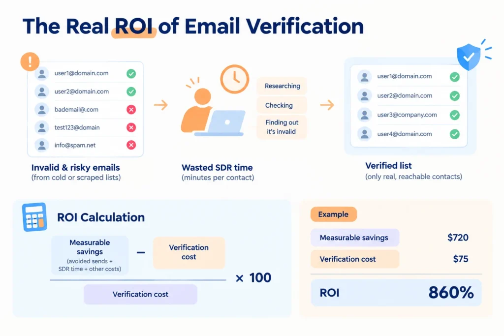 How email verification reduces wasted SDR time and converts risky email lists into verified contact lists.